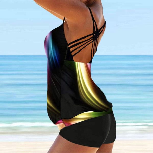 women's swimwear women plus size print strappy back tankini set two piece swimdress panty bathing 2021 beach suits, White;black
women's swimwear women plus size print strappy back tankini set two piece swimdress panty bathing 2021 beach suits, White;black