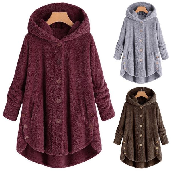 women's jackets winter coat women hooded fashion female solid button fluffy tail pullover loose outerwear plus size, Black;brown 
women's jackets winter coat women hooded fashion female solid button fluffy tail pullover loose outerwear plus size, Black;brown