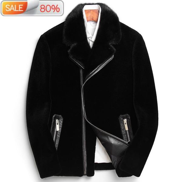men's leather & faux short real coat men clothes man sheep shearing wool coats collar overcoat g-52-gy-a70ab21104, Black
men's leather & faux short real coat men clothes man sheep shearing wool coats collar overcoat g-52-gy-a70ab21104, Black
