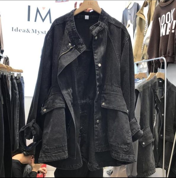 women's jackets autumn and winter korean black denim jacket leisure midi long windbreaker woman stand collar oversize jeans jacker park, Black;brown
women's jackets autumn and winter korean black denim jacket leisure midi long windbreaker woman stand collar oversize jeans jacker park, Black;brown