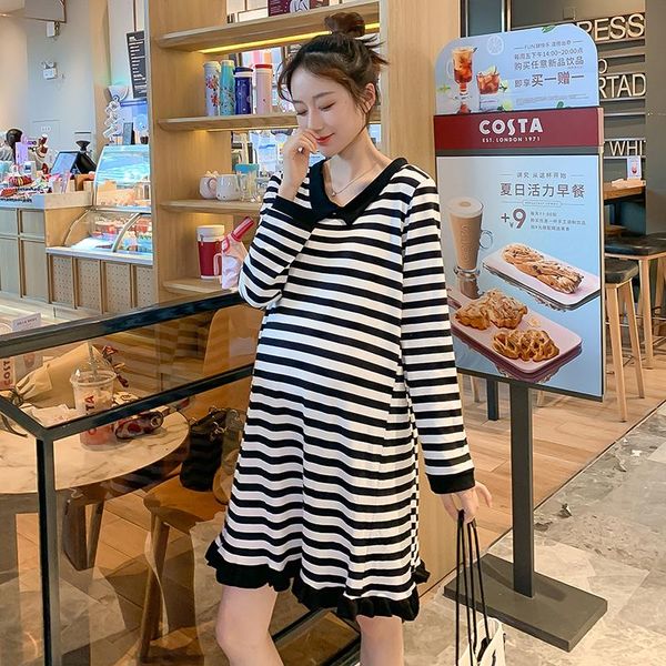 2021 spring pregnant women long sleeve turn-down collar stripe dress ruffles patchwork maternity knitting clothes a-line dress, White
2021 spring pregnant women long sleeve turn-down collar stripe dress ruffles patchwork maternity knitting clothes a-line dress, White