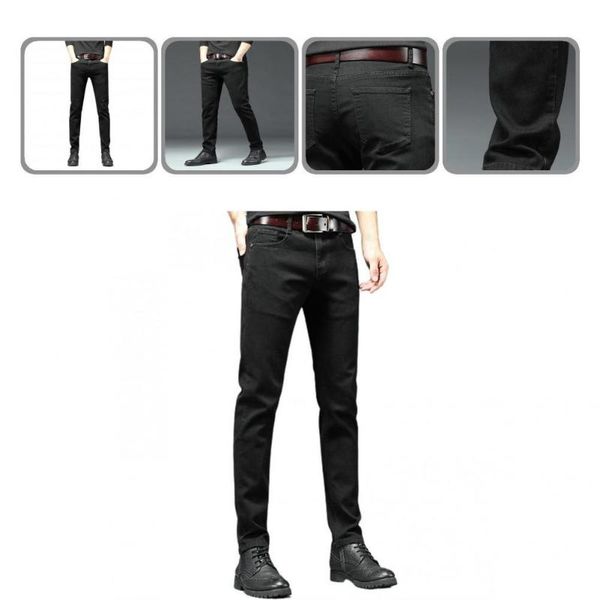 men's jeans pencil trendy soft solid color mid-waist straight black business for daily wear casual pants, Blue
men's jeans pencil trendy soft solid color mid-waist straight black business for daily wear casual pants, Blue