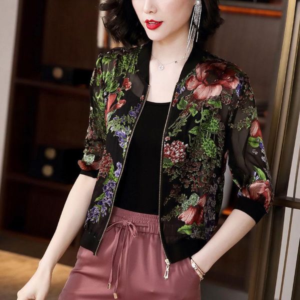 women's jackets 2021 spring autumn middle age women floral print jacket female zipper outwear half sleeve casual baseball coat t23, Black;brown
women's jackets 2021 spring autumn middle age women floral print jacket female zipper outwear half sleeve casual baseball coat t23, Black;brown