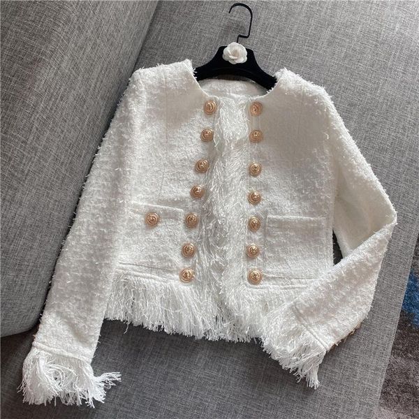 women's jackets jacket 2021 temperament, wild and thin, design sense, tassel edge double-breasted copper buckle braided suit 1018, Black;brown