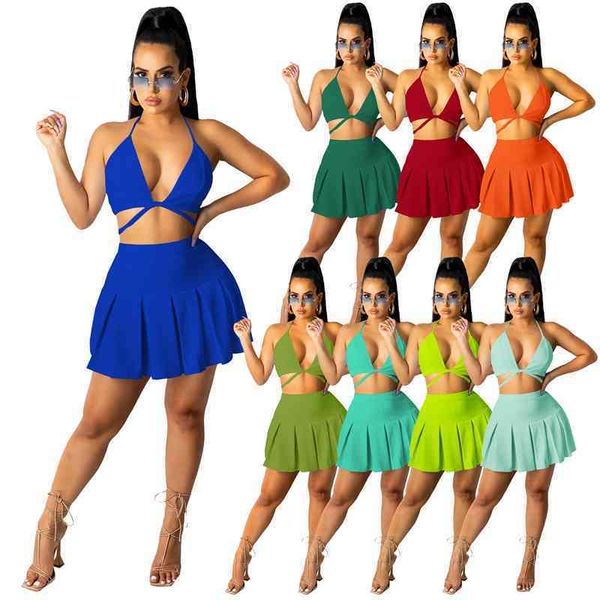 women two piece dress solid color suspender dresses neck wrapped bra chest folded skirt fashionable clothing, White
women two piece dress solid color suspender dresses neck wrapped bra chest folded skirt fashionable clothing, White