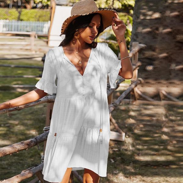 casual dresses dress for women solid loose short 2021 spring summer sleeve v-neck mini sling button vestido de mujer, Black;gray
casual dresses dress for women solid loose short 2021 spring summer sleeve v-neck mini sling button vestido de mujer, Black;gray