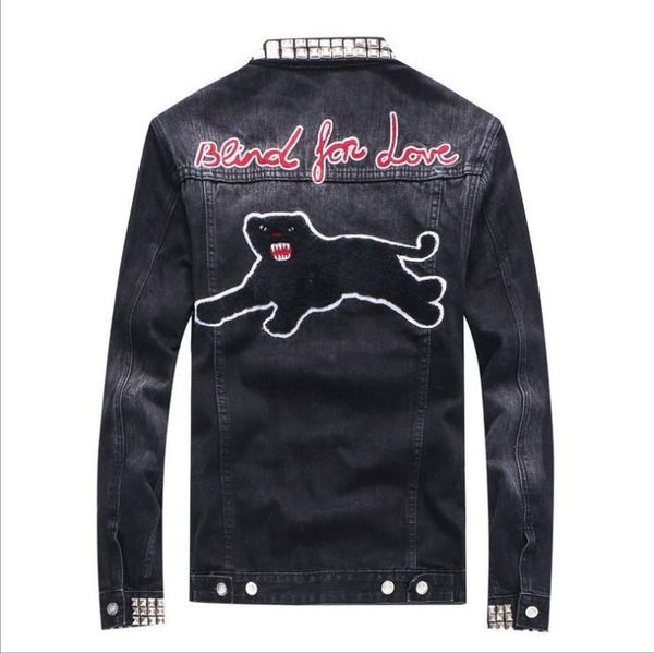 men's jackets men long sleeve back embroidery rivets panther blind for love denim baseball coats & abstract digital coat #n105, Black;brown
men's jackets men long sleeve back embroidery rivets panther blind for love denim baseball coats & abstract digital coat #n105, Black;brown