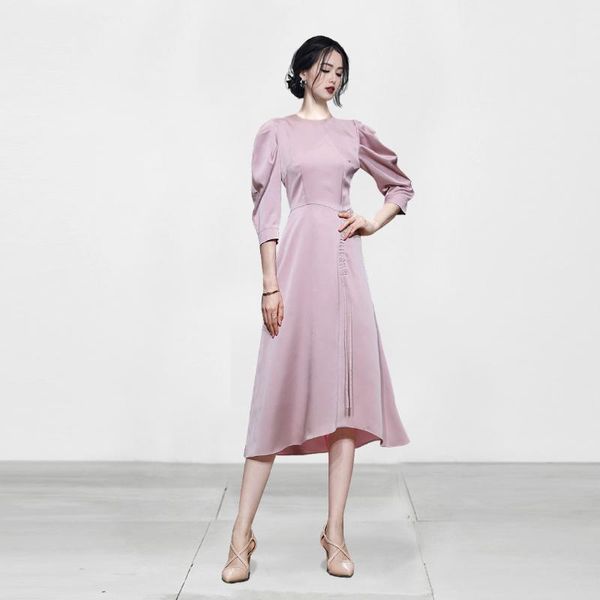 casual dresses round neck drawstring high waist solid color temperament mid-length dress 2021 summer, Black;gray
casual dresses round neck drawstring high waist solid color temperament mid-length dress 2021 summer, Black;gray