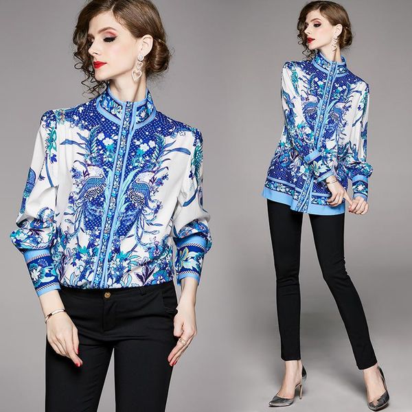 stand collar puff long sleeve runway designer blouse shirt 2021 spring autumn women blue flower print elegant office ladies, White
stand collar puff long sleeve runway designer blouse shirt 2021 spring autumn women blue flower print elegant office ladies, White