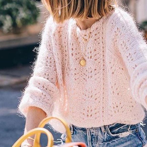 french chic women mohair wool blend o neck hollow out knitted loose sweater long sleeve pullovers 2021 blue red pink yellow, White;black
french chic women mohair wool blend o neck hollow out knitted loose sweater long sleeve pullovers 2021 blue red pink yellow, White;black