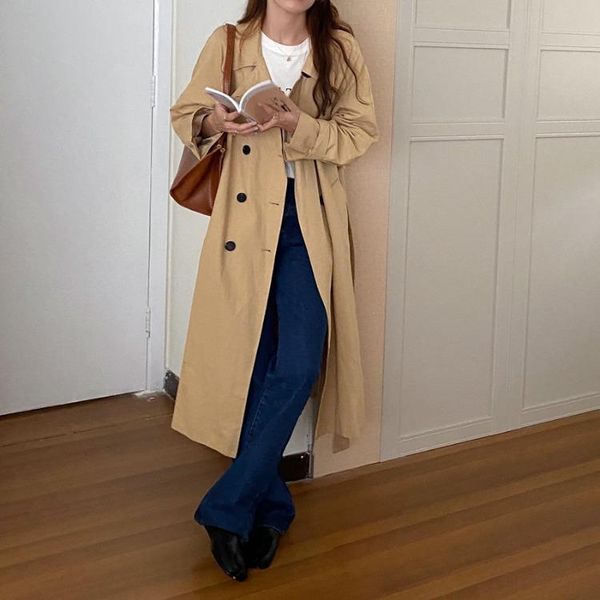women's trench coats temperament medium long with blet turn dwon collar sleeve solid color outerwear female fashion elegant coat autumn, Tan;black
women's trench coats temperament medium long with blet turn dwon collar sleeve solid color outerwear female fashion elegant coat autumn, Tan;black