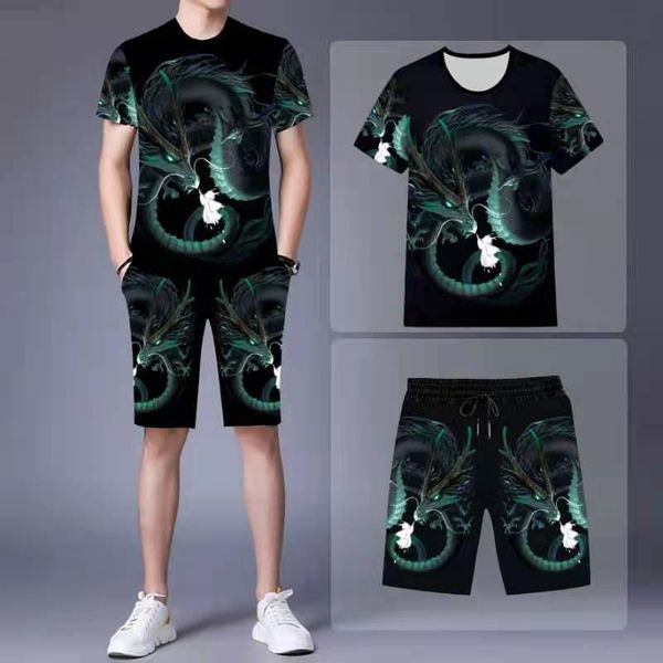 men's tracksuits short-sleeved phoenix pattern suit summer t-shirt + shorts 2-piece 3d green dragon printing clothing, Gray
men's tracksuits short-sleeved phoenix pattern suit summer t-shirt + shorts 2-piece 3d green dragon printing clothing, Gray