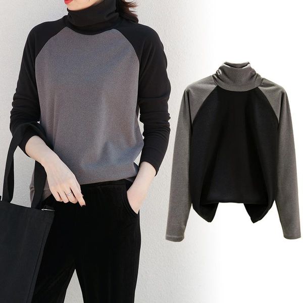 women's t-shirt autumn and winter bottoming shirt thickened long-sleeved slim slimming high collar color matching warm top, White
women's t-shirt autumn and winter bottoming shirt thickened long-sleeved slim slimming high collar color matching warm top, White