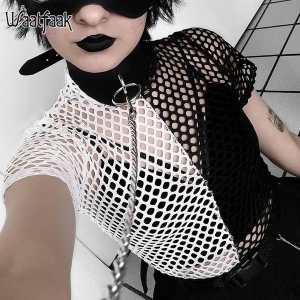 women's t-shirt waatfaak contrast patchwork gothic mesh crop streetwear club t shirt women 2021 dark academia tee summer, White
women's t-shirt waatfaak contrast patchwork gothic mesh crop streetwear club t shirt women 2021 dark academia tee summer, White