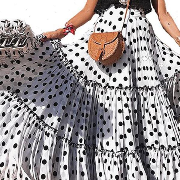 fashion summer women plus size polka dot splice high waist ruffled a line casual big swing beach party long maxi skirt for, Black
fashion summer women plus size polka dot splice high waist ruffled a line casual big swing beach party long maxi skirt for, Black