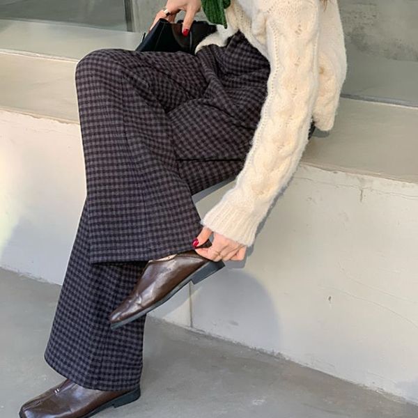 2021 ol vintage elastic high waist straight wide leg plaid woolen women new autumn winter suit pants loose trousers 68u4, Black;white
2021 ol vintage elastic high waist straight wide leg plaid woolen women new autumn winter suit pants loose trousers 68u4, Black;white