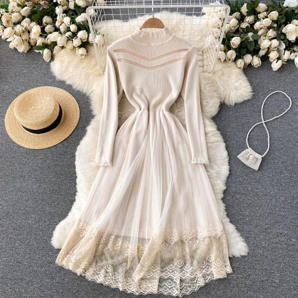 casual dresses b441 women fashion autumn stand collar slim knit stitching lace mesh yarn a-line dress long sleeve korean vestidos, Black;gray
casual dresses b441 women fashion autumn stand collar slim knit stitching lace mesh yarn a-line dress long sleeve korean vestidos, Black;gray