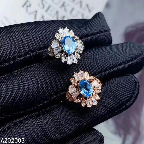 cluster rings kjjeaxcmy fine jewelry 925 sterling silver inlaid natural blue z female ring classic support detection, Golden;silver