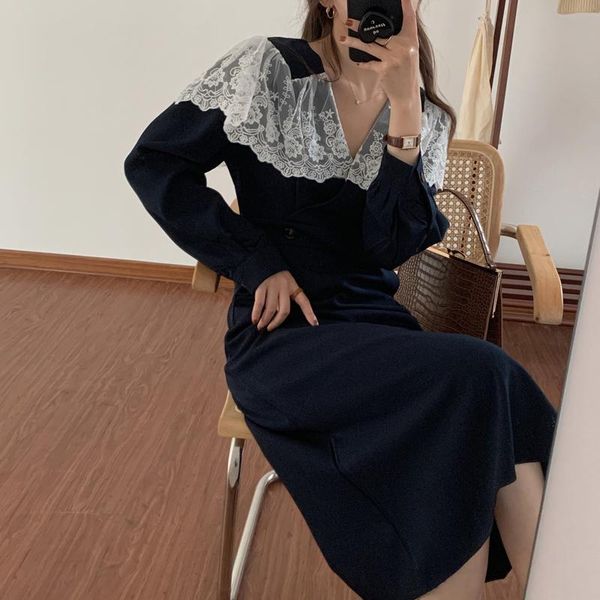casual dresses alien kitty 2021 women french retro lace patchwork solid loose long gentle v-neck elegant chic female fashion clothe, Black;gray
casual dresses alien kitty 2021 women french retro lace patchwork solid loose long gentle v-neck elegant chic female fashion clothe, Black;gray