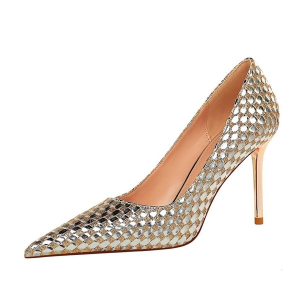bigtree new spring design pointy sequin banquet women's high heels with gold stitching women's high heels, Black
bigtree new spring design pointy sequin banquet women's high heels with gold stitching women's high heels, Black