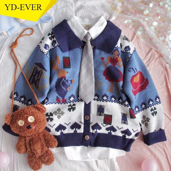sweet turn-down collar sweater vintage cute preppy style cartoon pattern cardigan 2021 loose single breasted knitted coat, White
sweet turn-down collar sweater vintage cute preppy style cartoon pattern cardigan 2021 loose single breasted knitted coat, White