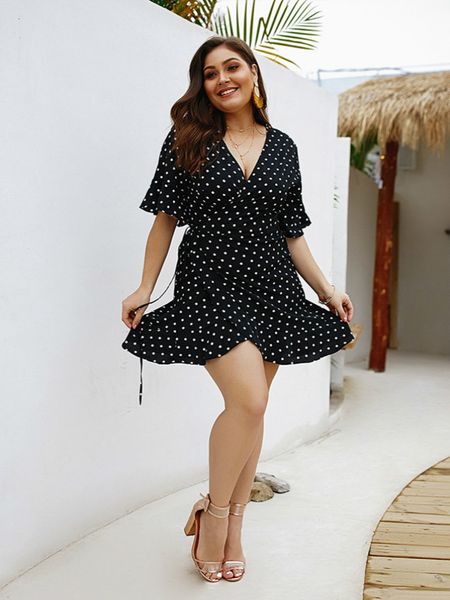 2021 new summer korean polka dot women's flare short sleeve v-neck spring mini sun beach holiday plus size 3xl 4xl 7c12, Black;gray
2021 new summer korean polka dot women's flare short sleeve v-neck spring mini sun beach holiday plus size 3xl 4xl 7c12, Black;gray