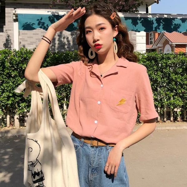 women's blouses & shirts women retro summer embroidery print cotton slim short sleeve lapel single buckle casual blouse, White
women's blouses & shirts women retro summer embroidery print cotton slim short sleeve lapel single buckle casual blouse, White