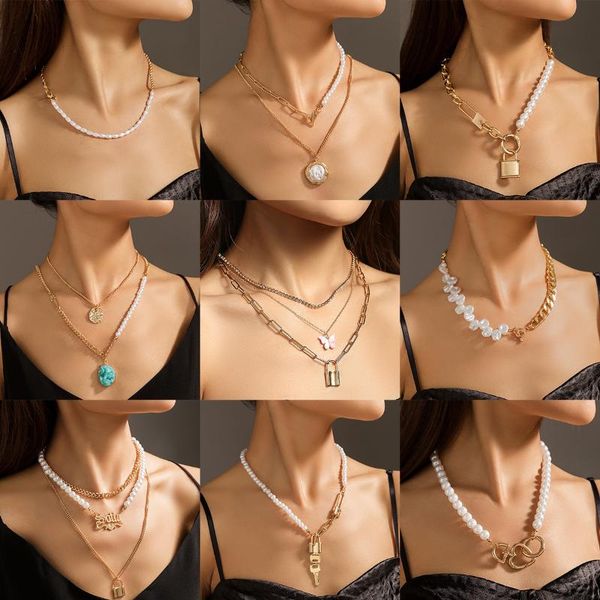 chains vintage pearl choker necklace for women fashion multilayer metal imitation bead pendant trendy wedding jewelry, Silver
chains vintage pearl choker necklace for women fashion multilayer metal imitation bead pendant trendy wedding jewelry, Silver