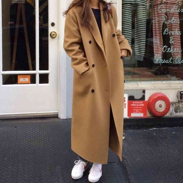 women vintage wool coat autumn winter fashion turn down collar long woolen coats ladies eleagnt double-breasted blends outwear 210602, Black
women vintage wool coat autumn winter fashion turn down collar long woolen coats ladies eleagnt double-breasted blends outwear 210602, Black