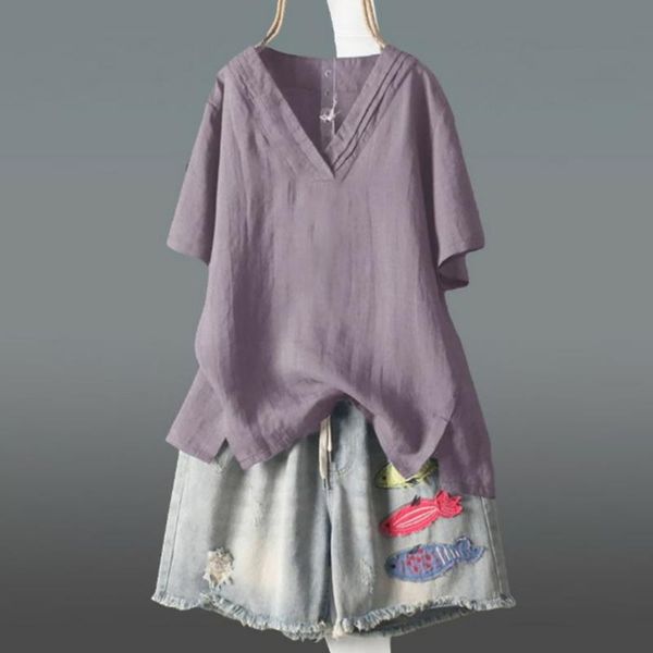 women's blouses & shirts blouse chemisier femme short sleeve cotton and linen v neck loose shirt ladies casual womens, White
women's blouses & shirts blouse chemisier femme short sleeve cotton and linen v neck loose shirt ladies casual womens, White