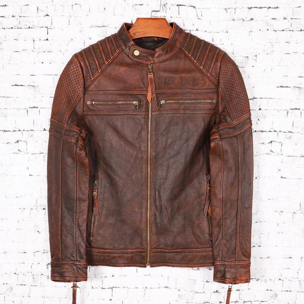 men's leather & faux 2021 vintage brown genuine jacket men motorcycle style stand collar plus size 5xl real cowhide slim fit short bike, Black 
men's leather & faux 2021 vintage brown genuine jacket men motorcycle style stand collar plus size 5xl real cowhide slim fit short bike, Black