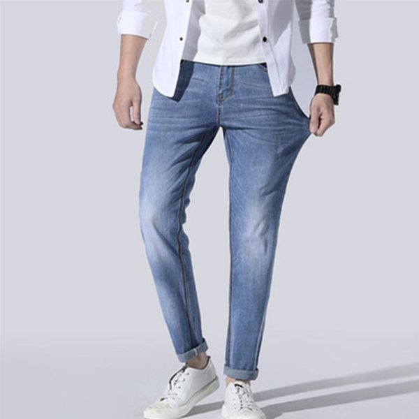 men's jeans light-colored thin fashion small straight slim-fit trousers, Blue
men's jeans light-colored thin fashion small straight slim-fit trousers, Blue
