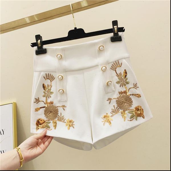 french style embroidered double breasted shorts female spring retro pearl button high waist temperament sequined shorts drop shipping, White;black
french style embroidered double breasted shorts female spring retro pearl button high waist temperament sequined shorts drop shipping, White;black