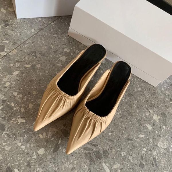 slippers brand women's shoes genuine leather pointed toes low heels slip on summer, Black
slippers brand women's shoes genuine leather pointed toes low heels slip on summer, Black