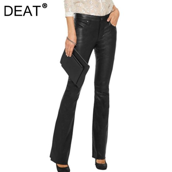 women's pants & capris deat 2021 women fashion skinny black button pockets washed pu leather high waist flared autumn and winter 7e3005, Black;white 
women's pants & capris deat 2021 women fashion skinny black button pockets washed pu leather high waist flared autumn and winter 7e3005, Black;white