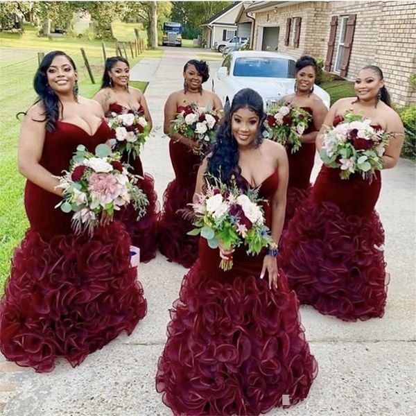 african burgundy mermaid bridesmaid dresses plus size sweetheart lace up back ruffles train wine maid of the honor dress wedding party gown, White;pink
african burgundy mermaid bridesmaid dresses plus size sweetheart lace up back ruffles train wine maid of the honor dress wedding party gown, White;pink