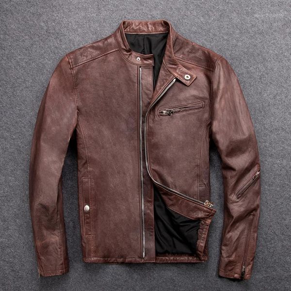 men's leather & faux gu.seemio genuine jacket 100% sheepskin with vegetable tanning vintage cool motorcycle stand collar, Black
men's leather & faux gu.seemio genuine jacket 100% sheepskin with vegetable tanning vintage cool motorcycle stand collar, Black