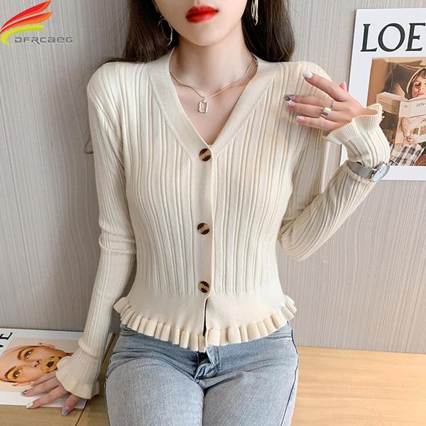 women's knits & tees 2021 autumn cardigan women beige black or white single buttons ruffles long sleeve korean style casual knitted sw
women's knits & tees 2021 autumn cardigan women beige black or white single buttons ruffles long sleeve korean style casual knitted sw