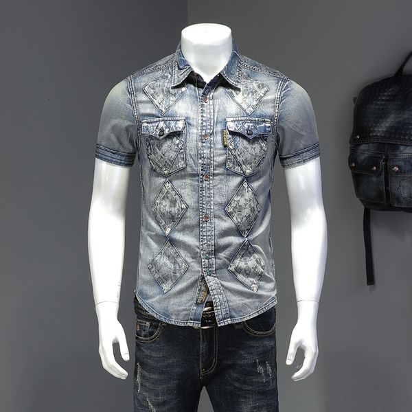 retro shirt short sleeve denim men's shirts streetwear social night club party clothes chemise homme wt8g, White;black
retro shirt short sleeve denim men's shirts streetwear social night club party clothes chemise homme wt8g, White;black