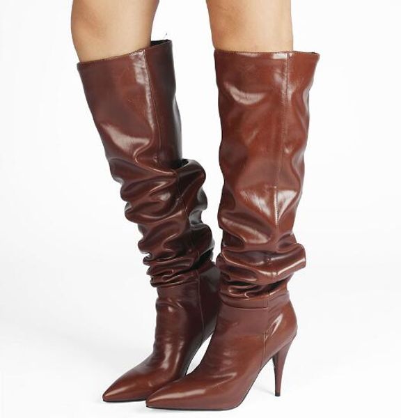woman soft leather pointed toe pleated knee high boots brown black nude pink blue 105 mm stiletto heels tube long botas
woman soft leather pointed toe pleated knee high boots brown black nude pink blue 105 mm stiletto heels tube long botas