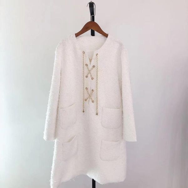 women's wool & blends 2021 early autumn metal chain three-dimensional round neck long-sleeved loose woolen cloth dress, Black
women's wool & blends 2021 early autumn metal chain three-dimensional round neck long-sleeved loose woolen cloth dress, Black