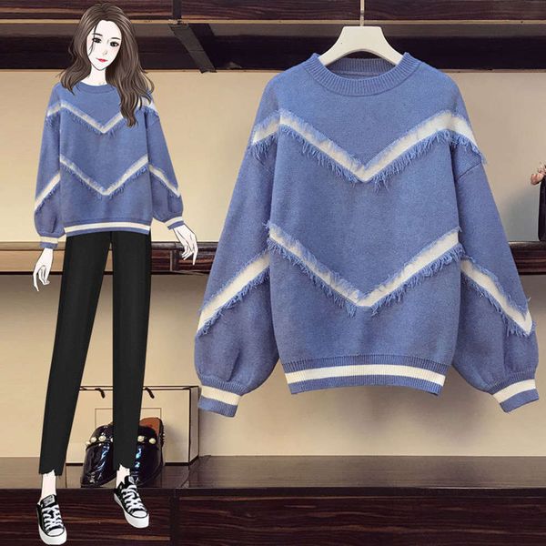 large women's autumn winter 2020 new fat sister loose and lazy style pullover sweater, White;black
large women's autumn winter 2020 new fat sister loose and lazy style pullover sweater, White;black