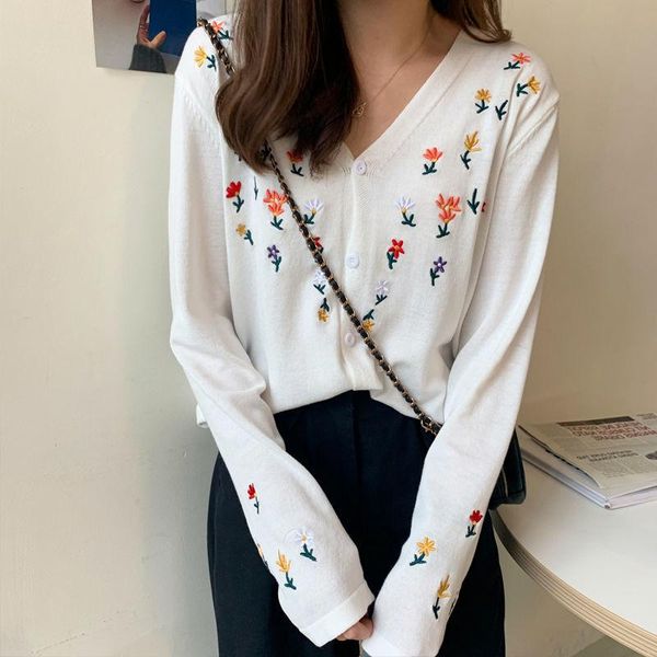 women's knits & tees 2021 fashion cardigan sweater solid color v-neck embroidery flowers knitted spring and autumn women harajuku, White
women's knits & tees 2021 fashion cardigan sweater solid color v-neck embroidery flowers knitted spring and autumn women harajuku, White