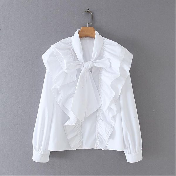 women chic bow tie collar white blouse ruffles long sleeve office wear female shirt elegant solid blusas
women chic bow tie collar white blouse ruffles long sleeve office wear female shirt elegant solid blusas