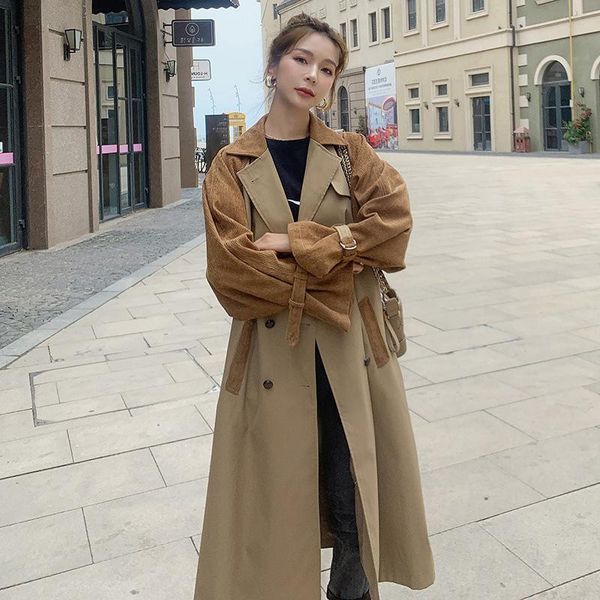 women's trench coats coat women casual windbreaker patchwork autumn loose long sashes female, Tan;black
women's trench coats coat women casual windbreaker patchwork autumn loose long sashes female, Tan;black