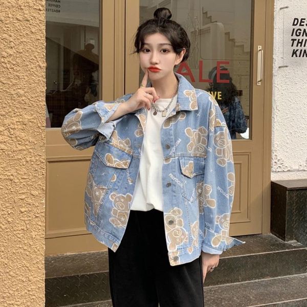 women's jackets sweet cool bear print cowboy coat woman turn-down collar single breasted long sleeve jean fall loose casual outwears, Black;brown
women's jackets sweet cool bear print cowboy coat woman turn-down collar single breasted long sleeve jean fall loose casual outwears, Black;brown