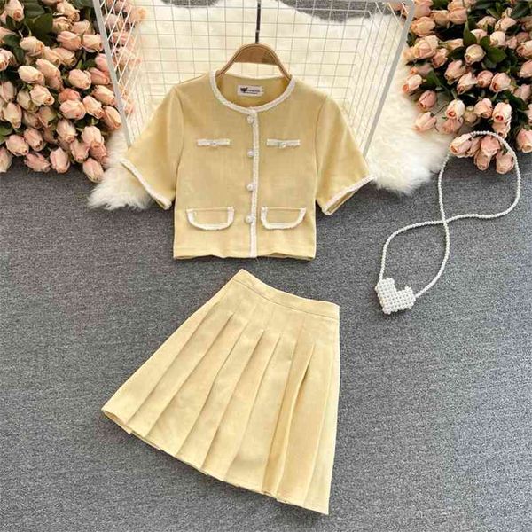 women's summer fashion round neck short sleeve classic cardigan + pleated skirt two-piece sets s733 210527, White
women's summer fashion round neck short sleeve classic cardigan + pleated skirt two-piece sets s733 210527, White