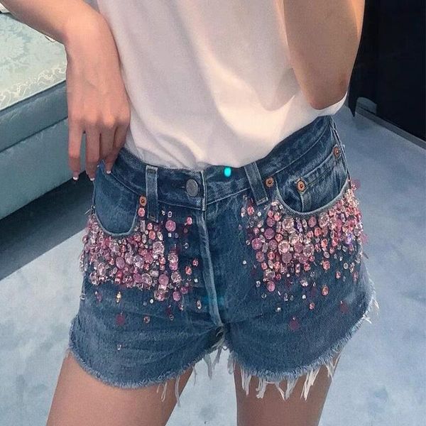 women's jeans runway diamond tassel short mini button high waist slim summer casual pants luxury designer womne clothes, Blue
women's jeans runway diamond tassel short mini button high waist slim summer casual pants luxury designer womne clothes, Blue