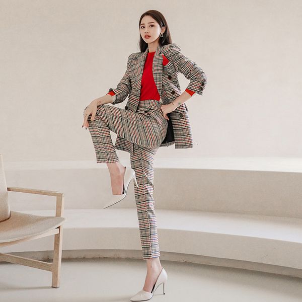 new arrival work style fashion plaid cute suits temperamental double breasted slim blazer and long pants elegant pant suit gcqf, White;black
new arrival work style fashion plaid cute suits temperamental double breasted slim blazer and long pants elegant pant suit gcqf, White;black