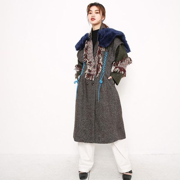 women's wool & blends split gray fur joint tasssles long warm woolen coat parkas sleeve women fashion tide autumn winter 2021 jk77106m, Black
women's wool & blends split gray fur joint tasssles long warm woolen coat parkas sleeve women fashion tide autumn winter 2021 jk77106m, Black